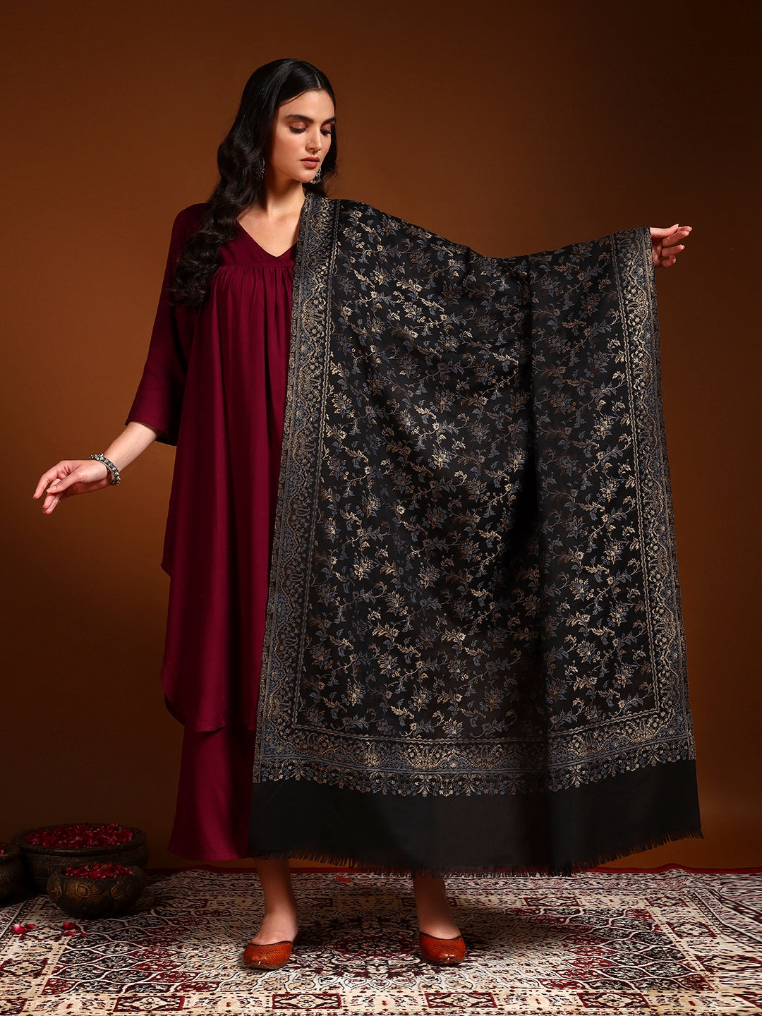 Pashmoda Women Nazrana Kashmiri Jamawar Woven Shawl (Size: 101X203 CM)