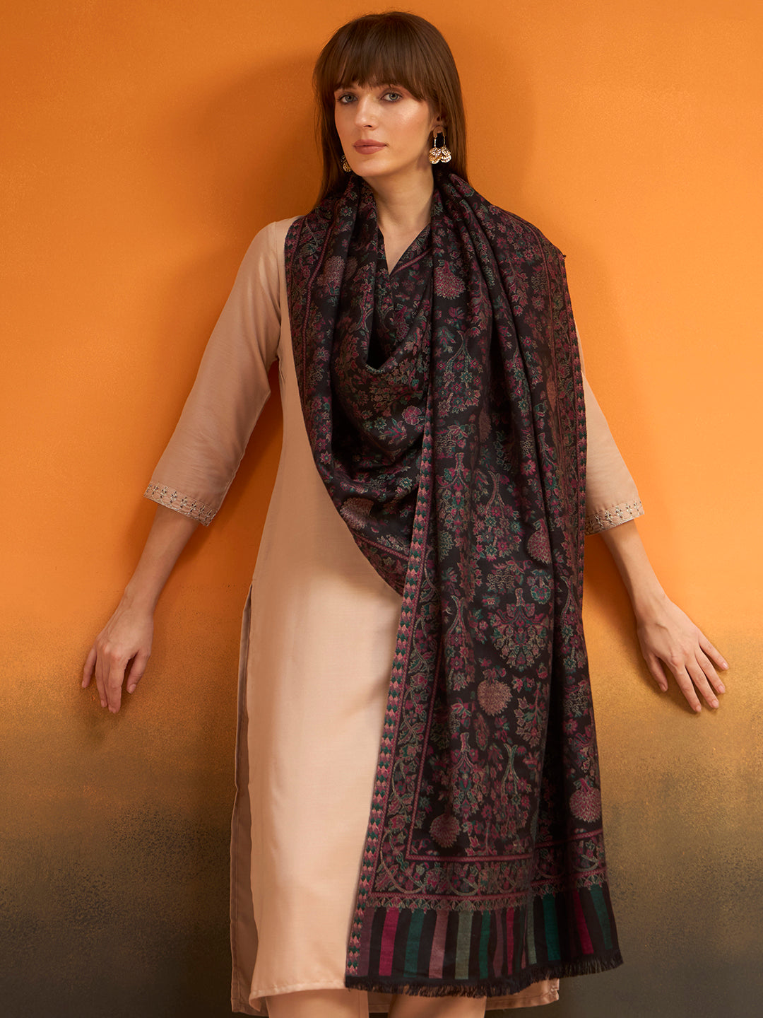 Pashmoda Imperial Aurelia Stole for Women, Wool Blend Pashmina Style Shawl Wrap, Traditional Kashmiri Jamawar Woven Design, Luxury Evening & Festive Scarf (28 x 80 Inches)