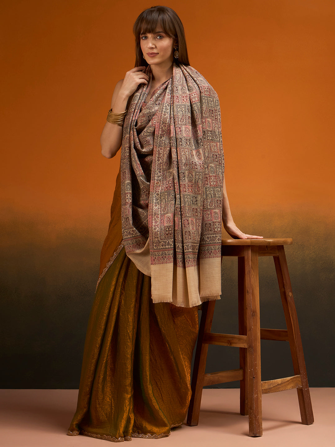 Women Regal Tapestry Kashmiri Jamawar Woven Shawl