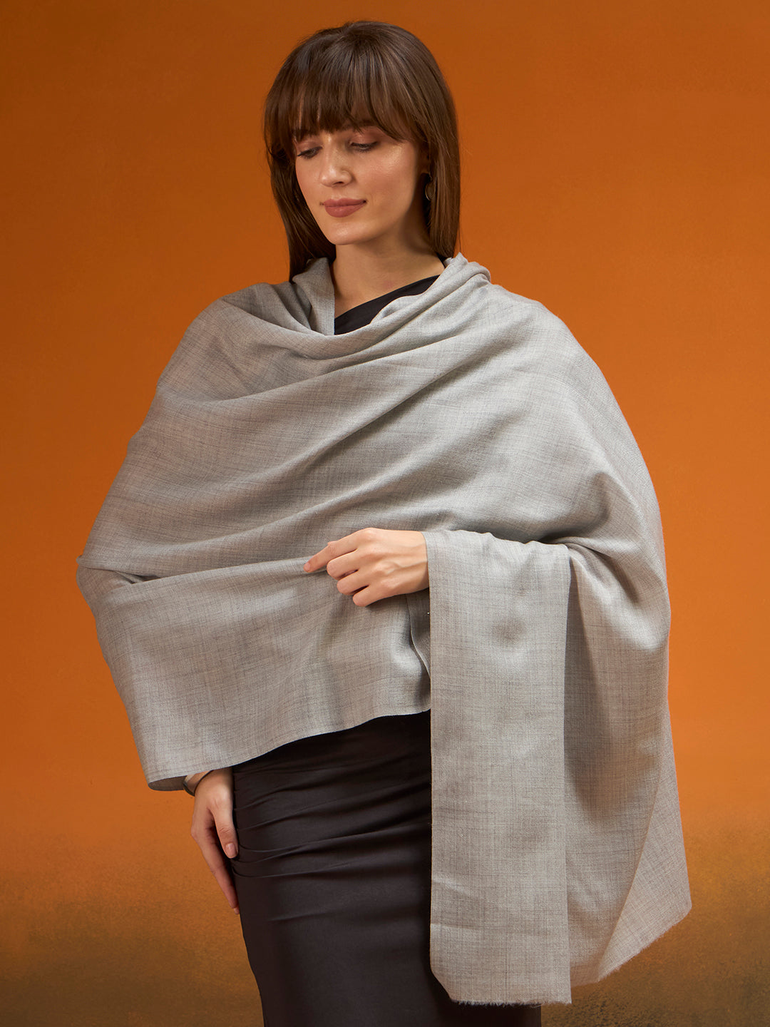 Women Verdant Grace Fine Wool Blend Solid Melange Shawl