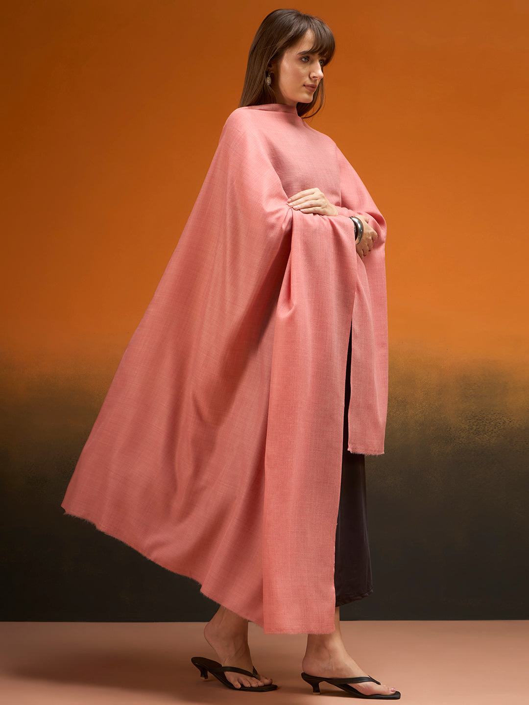 Women Verdant Grace Fine Wool Blend Solid Melange Shawl