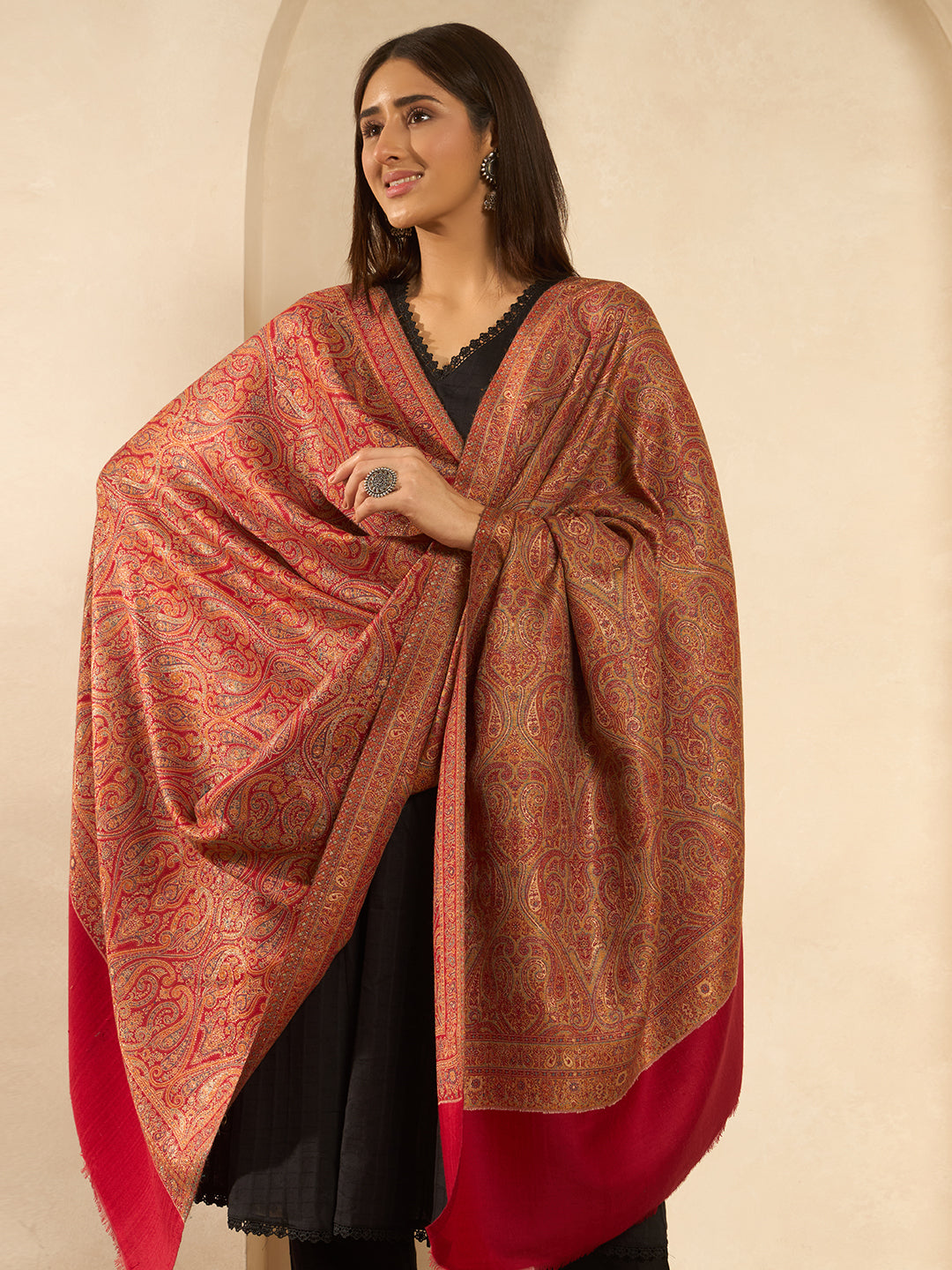 Pashmoda Women Regalis Zari Reversible Kaani Fine Wool Shawl, Shawl, Scarf, Heritage Kashmiri Pashmina Stole, Evening Wrap (Size 40X80 inches)