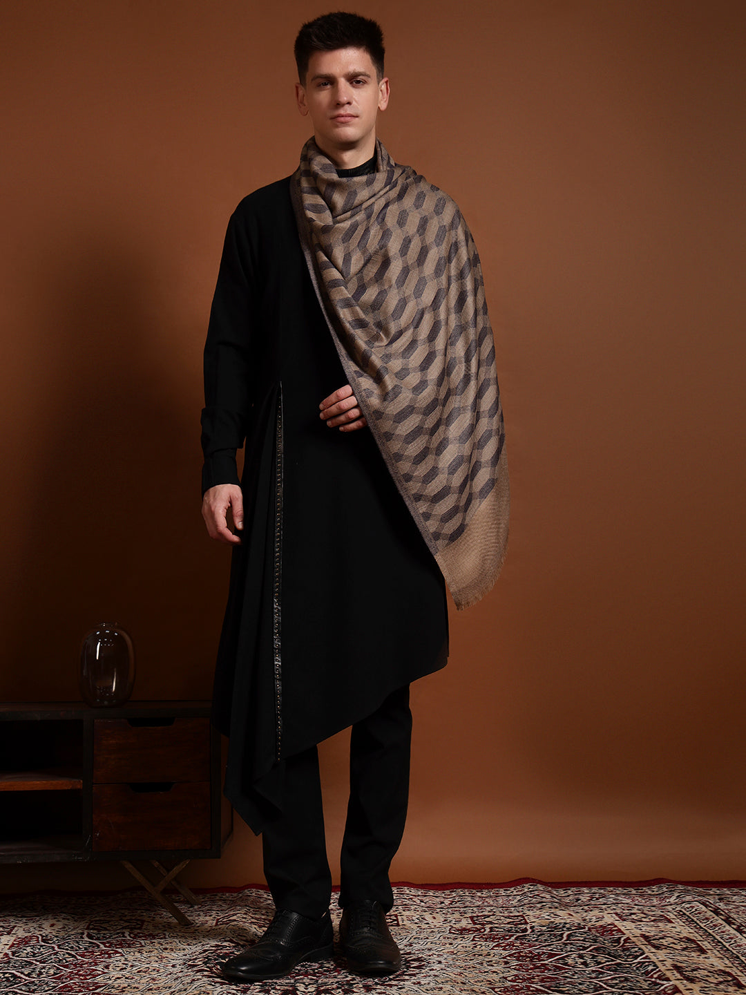 Men Kavya Ikat 100% Pure Wool Checkered Stole