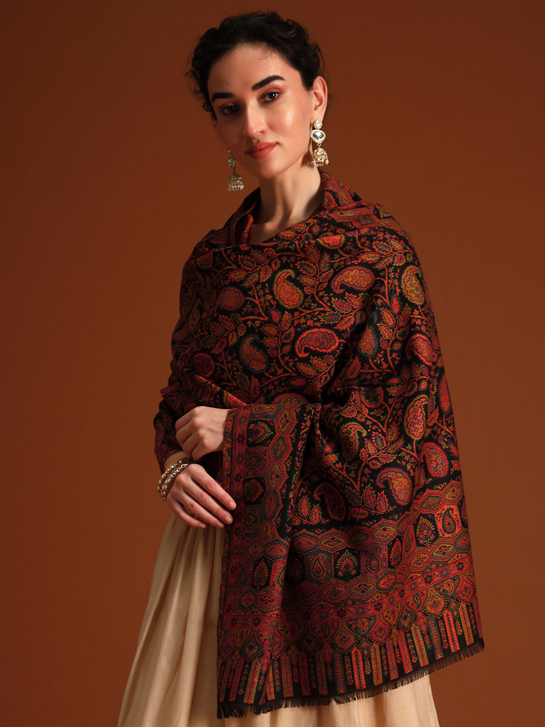 Pashmoda Imperial Gulzar kaani stole Stole for Women, Wool Blend Pashmina Style Shawl Wrap, Traditional Kashmiri Jamawar Woven Design, Luxury Evening & Festive Scarf (28 x 80 Inches)