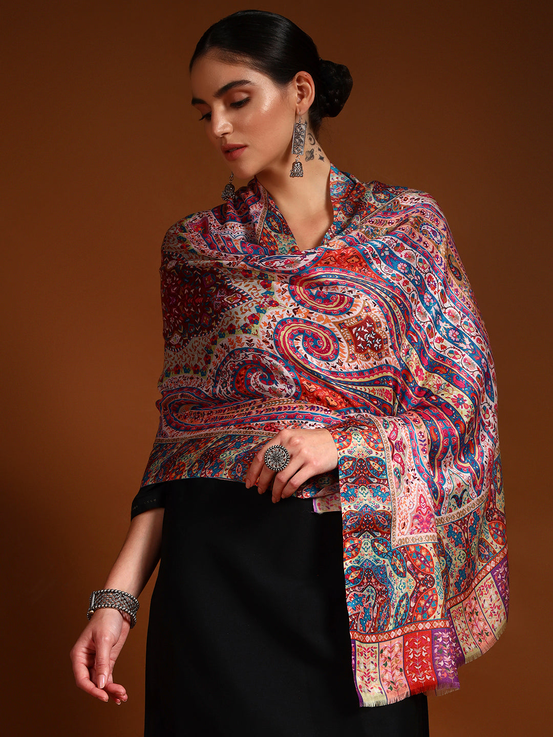 Pashmoda Women Royal Embers Fine Soft Bamboo Fibre Stole (Size: 71x203 CM)