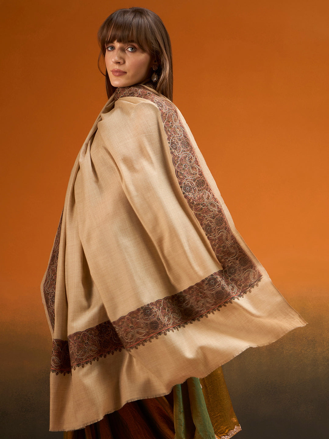 Women Nafeesah Fine Wool Sozni Hand Embroidered Shawl