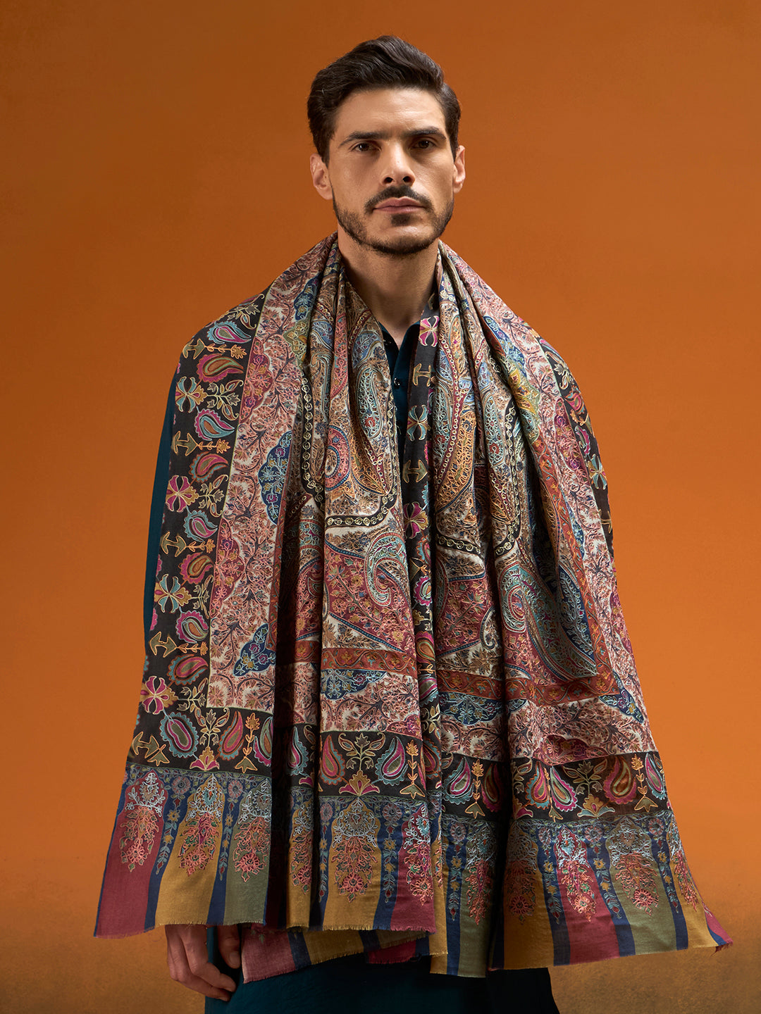 Men rangrez Fine Wool Kalamkari Embroidered Shawl
