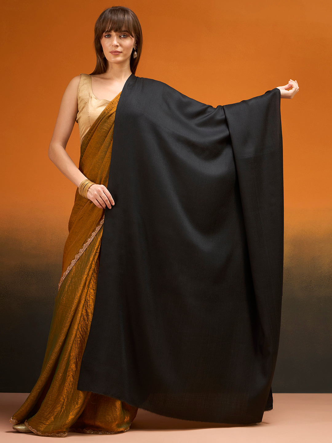Women Verdant Grace Fine Wool Blend Solid Melange Shawl