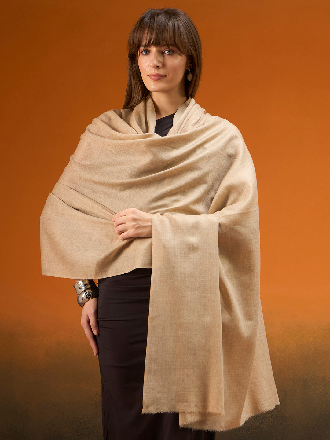 Women Verdant Grace Fine Wool Blend Solid Melange Shawl