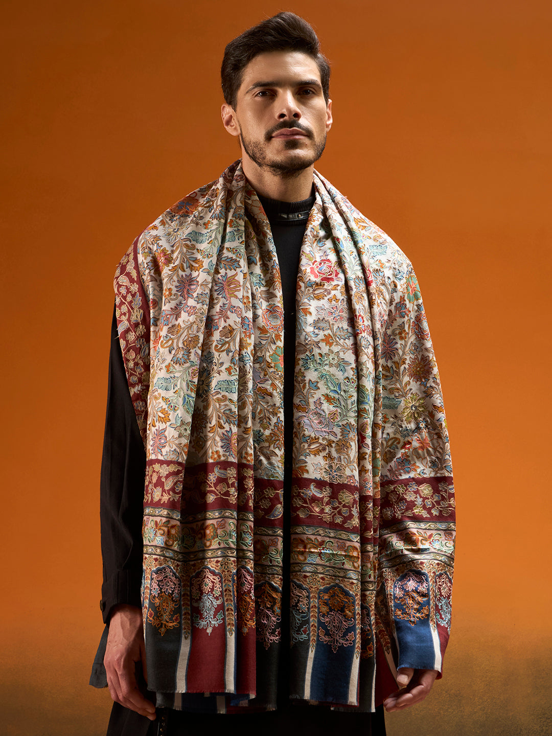 Men Royal Mehrab Kalamkari Embroidered Shawl