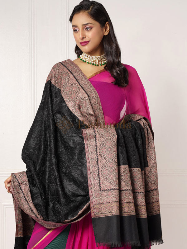 Women's Kashmiri Royal Paisley Design Aari Embroidery Jamawar Shawl (Size: 101 X 203 Cm)