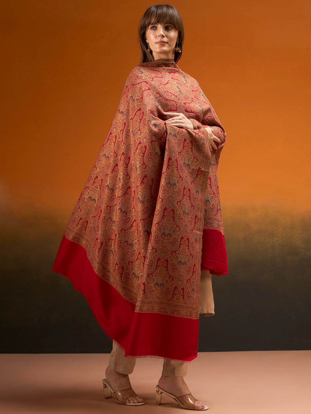 Pashmoda Women Gulnaar Royale Zari Reversible Kaani Fine Wool Shawl, Shawl, Scarf, Heritage Kashmiri Pashmina Stole, Evening Wrap (Size 40X80 inches)