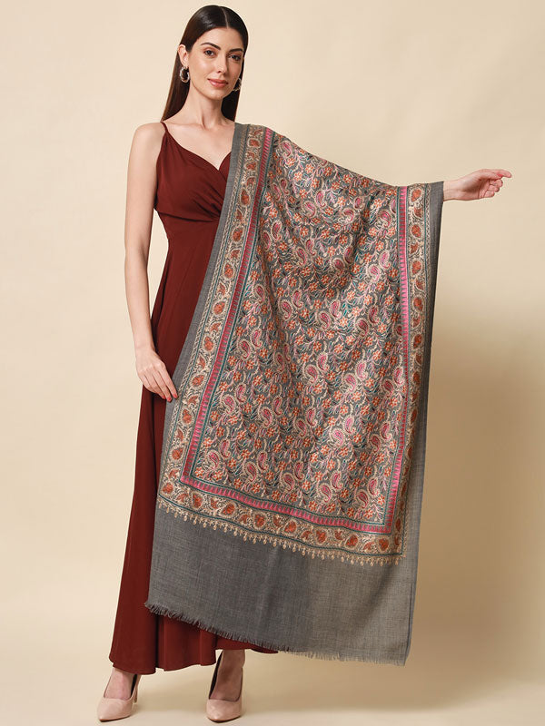 Women's Noorani 100% Pure Wool Nalki Embroidered Stole (Size 71x203 CM)