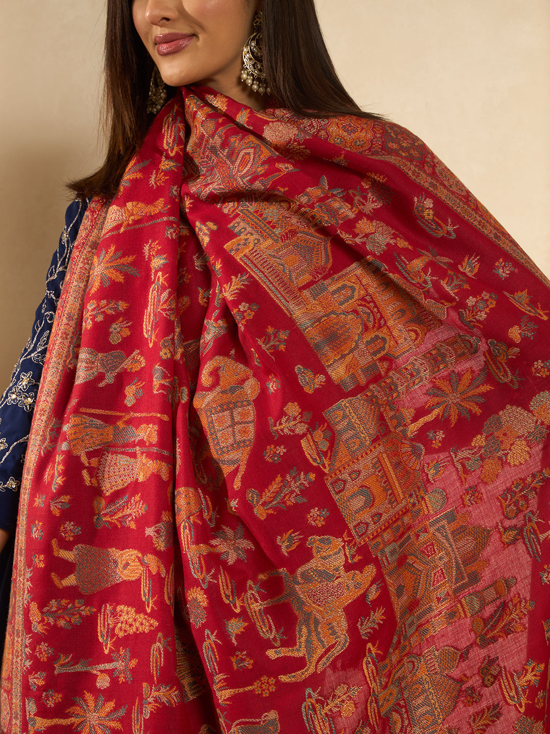 Pashmoda Women Gulrukh Zari Reversible Kaani Fine Wool Shawl, Shawl, Scarf, Heritage Kashmiri Pashmina Stole, Evening Wrap (Size 40X80 inches)