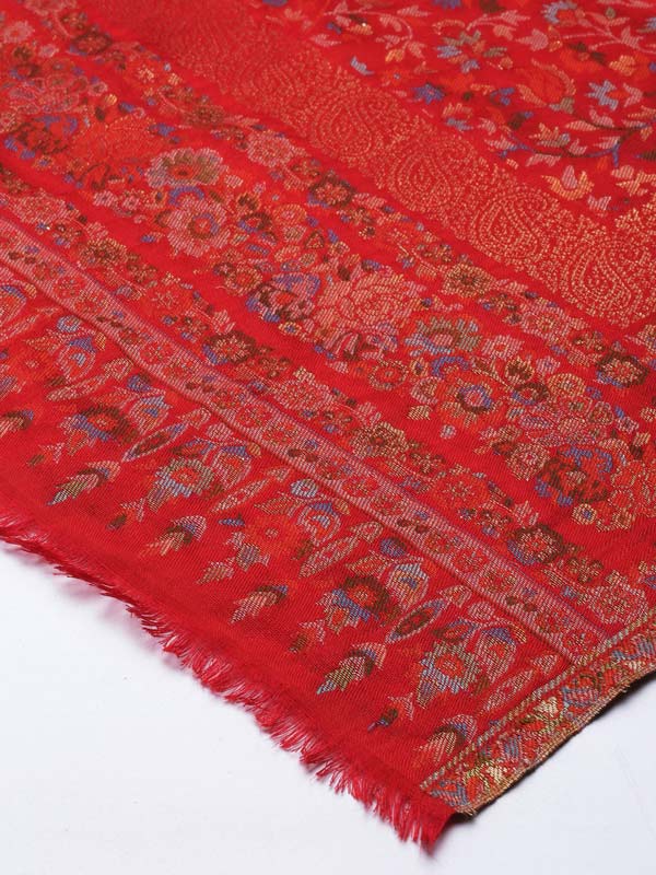 Men khushnuma Kaani Stole with Zari Weave, Size 71X203 CM, Red Color