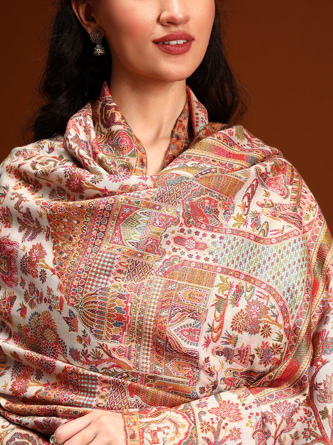 Pashmoda Women Shahi Manzar Kaani Wool Blend Kashmiri Shawl, Stole, Scarf | Luxury Pashmina Jamawar Soft Warm Evening Wrap (Size 40X80 inches )