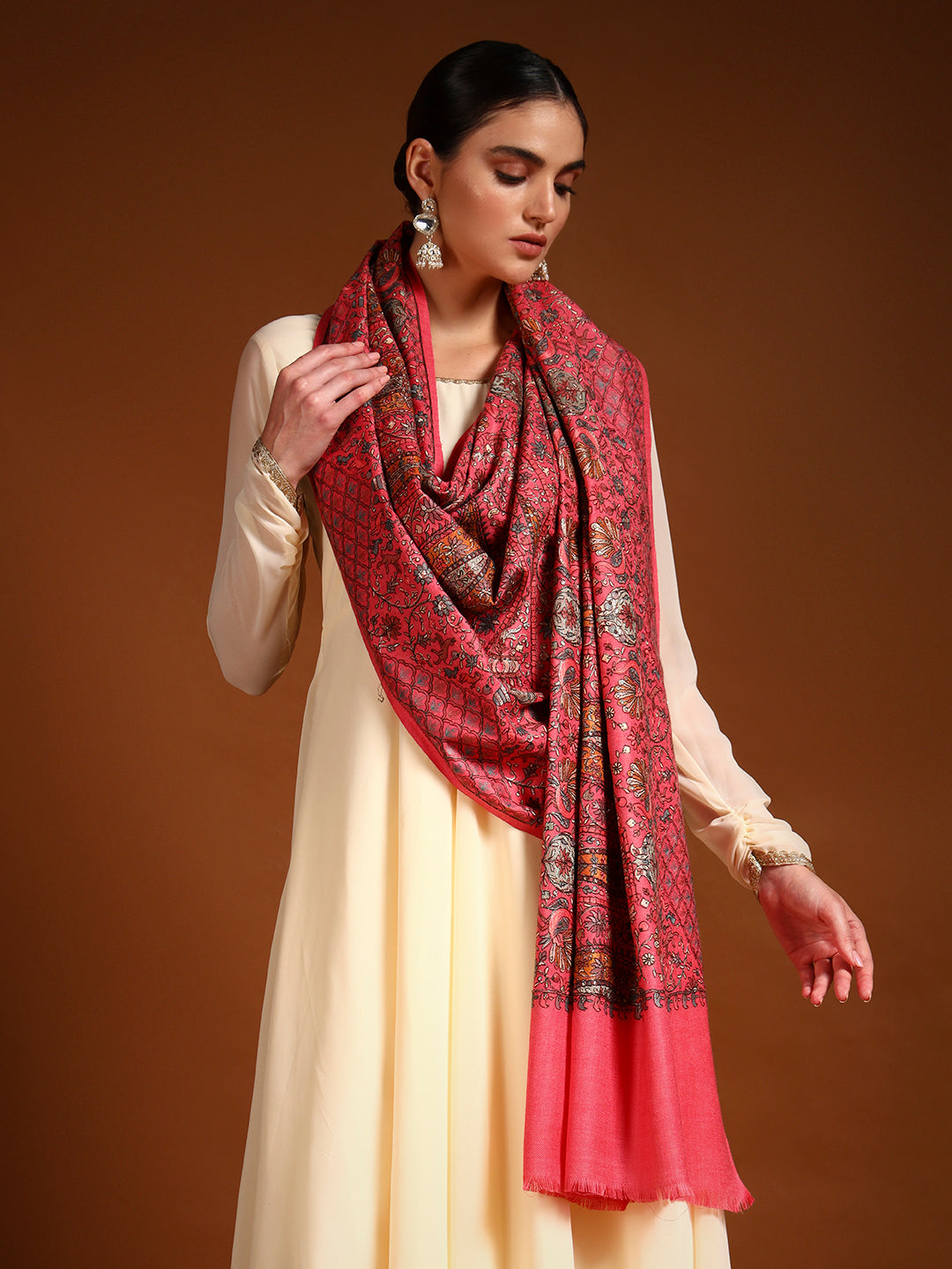 Pashmoda Women Nafeesah 100% Pure Wool Sozni Hand Embroidered Stole (Size-71x203cm)