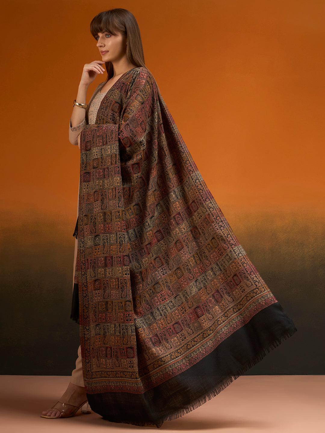 Women Regal Tapestry Kashmiri Jamawar Woven Shawl