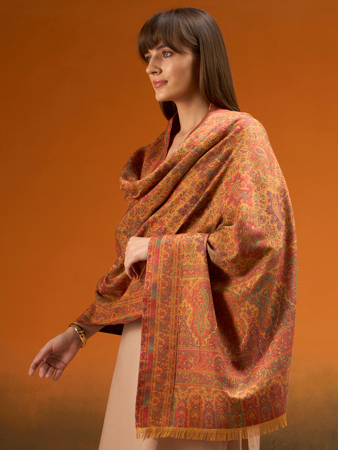 Pashmoda Imperial Shahkaar Gulistan kaani stole Stole for Women, Wool Blend Pashmina Style Shawl Wrap, Traditional Kashmiri Jamawar Woven Design, Luxury Evening & Festive Scarf (28 x 80 Inches)