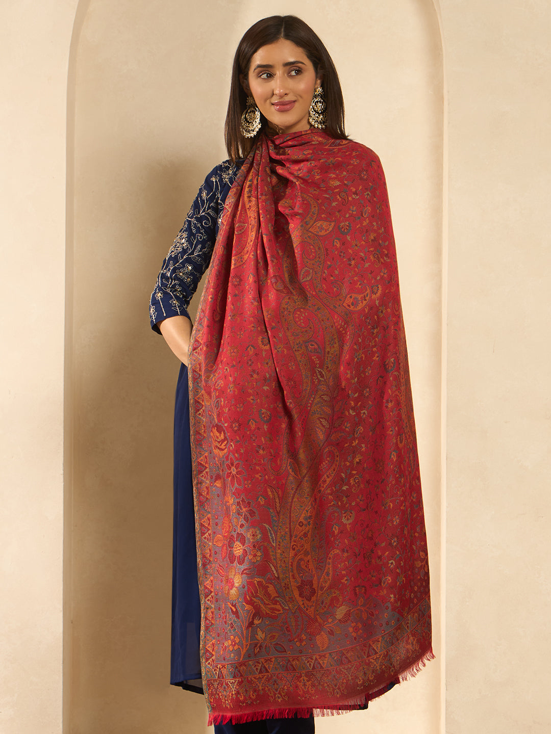 Pashmoda Women Floral Heritage Kaani Elegance Wool Blend Kashmiri Shawl, Stole, Scarf | Luxury Pashmina Jamawar Soft Warm Evening Wrap (Size 40X80 inches )