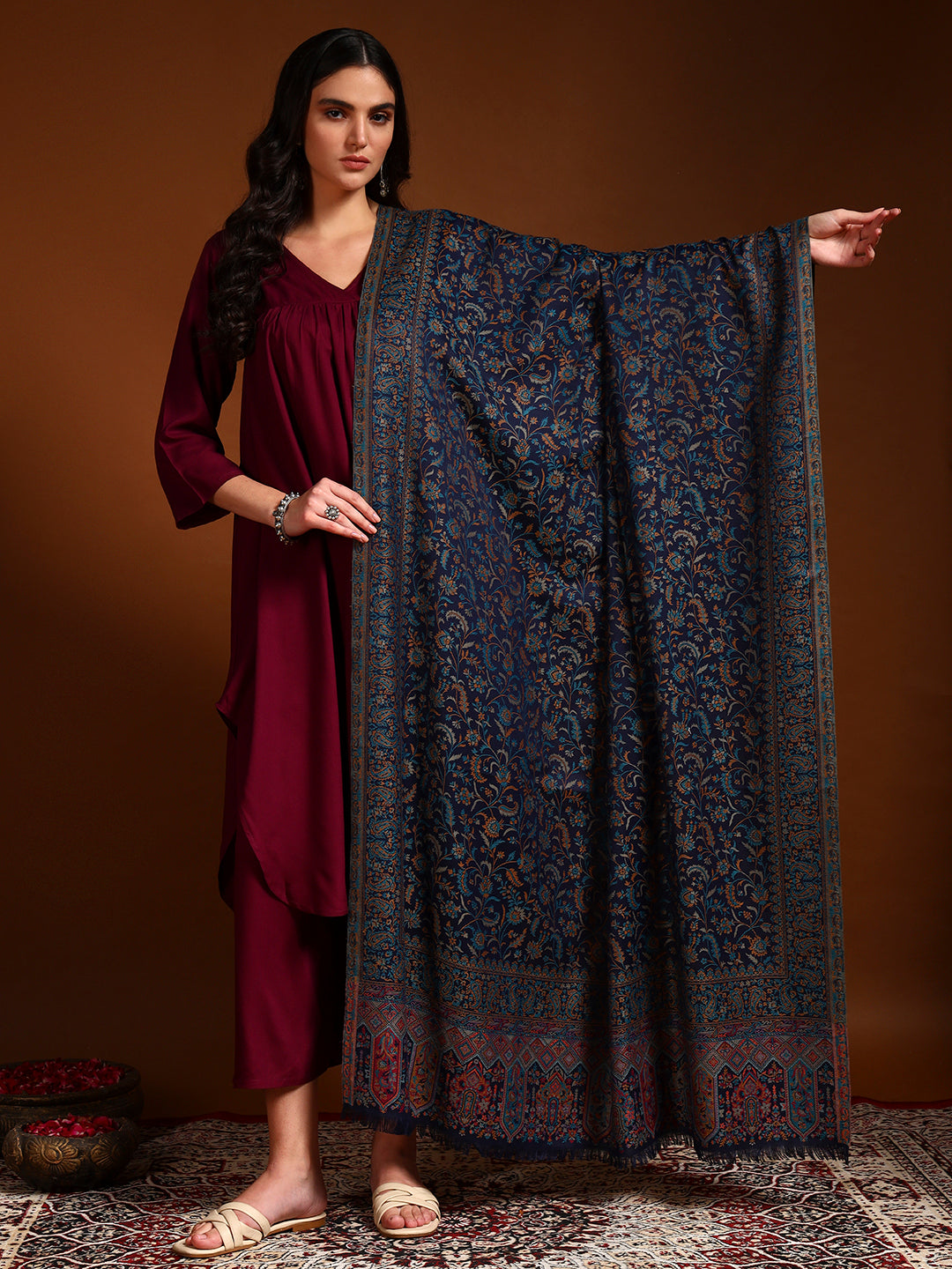 Pashmoda Women Nazrana Kashmiri Jamawar Woven Shawl (Size: 101X203 CM)