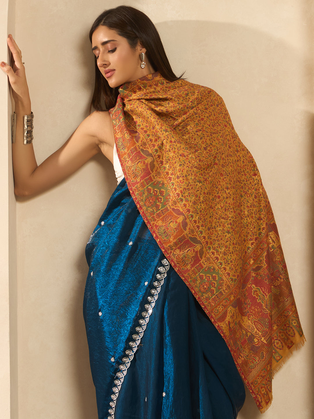 Pashmoda Imperial Autumn Canopy kaani stole Stole for Women, Wool Blend Pashmina Style Shawl Wrap, Traditional Kashmiri Jamawar Woven Design, Luxury Evening & Festive Scarf (28 x 80 Inches)