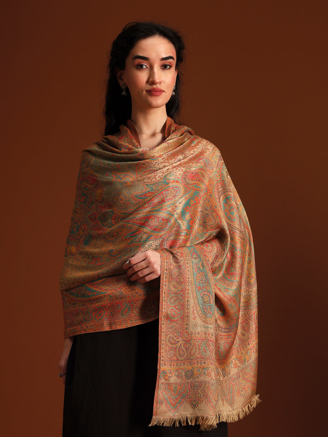 Pashmoda Women Grand Paisley Kaani Wool Blend Kashmiri Shawl, Stole, Scarf | Luxury Pashmina Jamawar Soft Warm Evening Wrap (Size 40X80 inches )