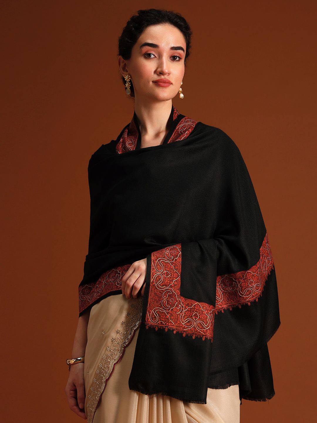 Women Nafeesah Fine Wool Sozni Hand Embroidered Shawl