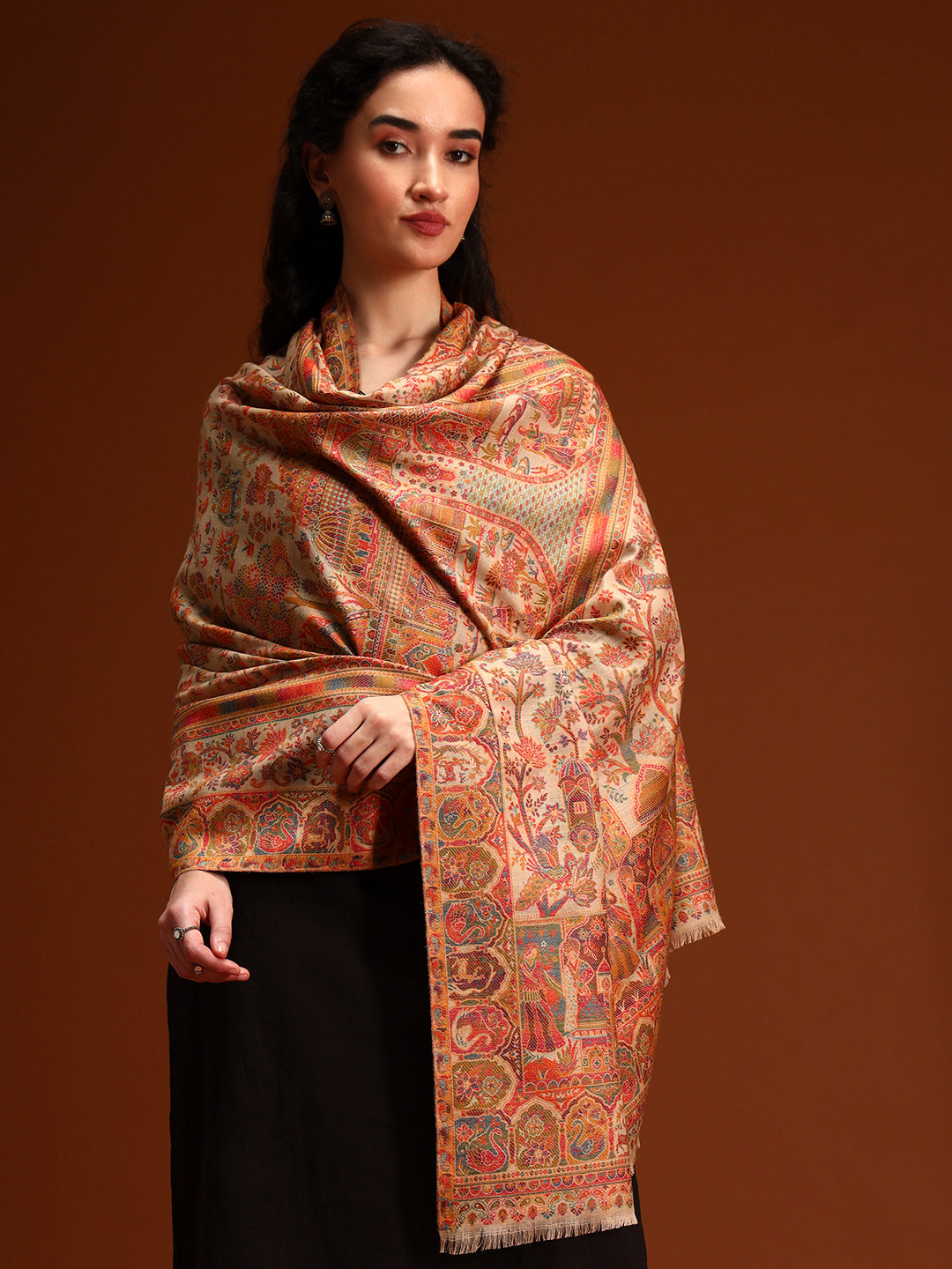 Women Shahi Manzar Kaani Wool Blend Kashmiri Shawl