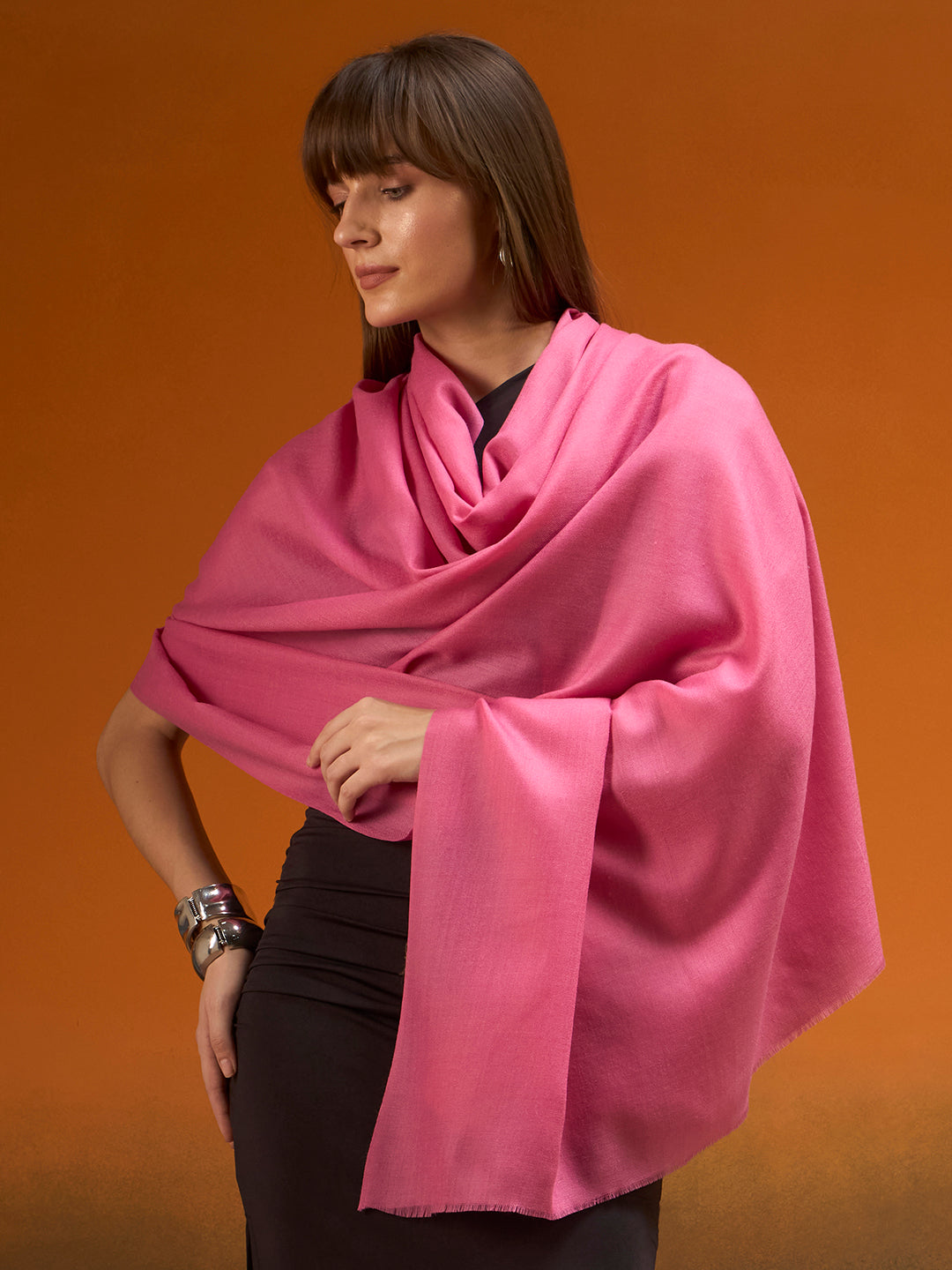 Women Verdant Grace Fine Wool Blend Solid Melange Shawl