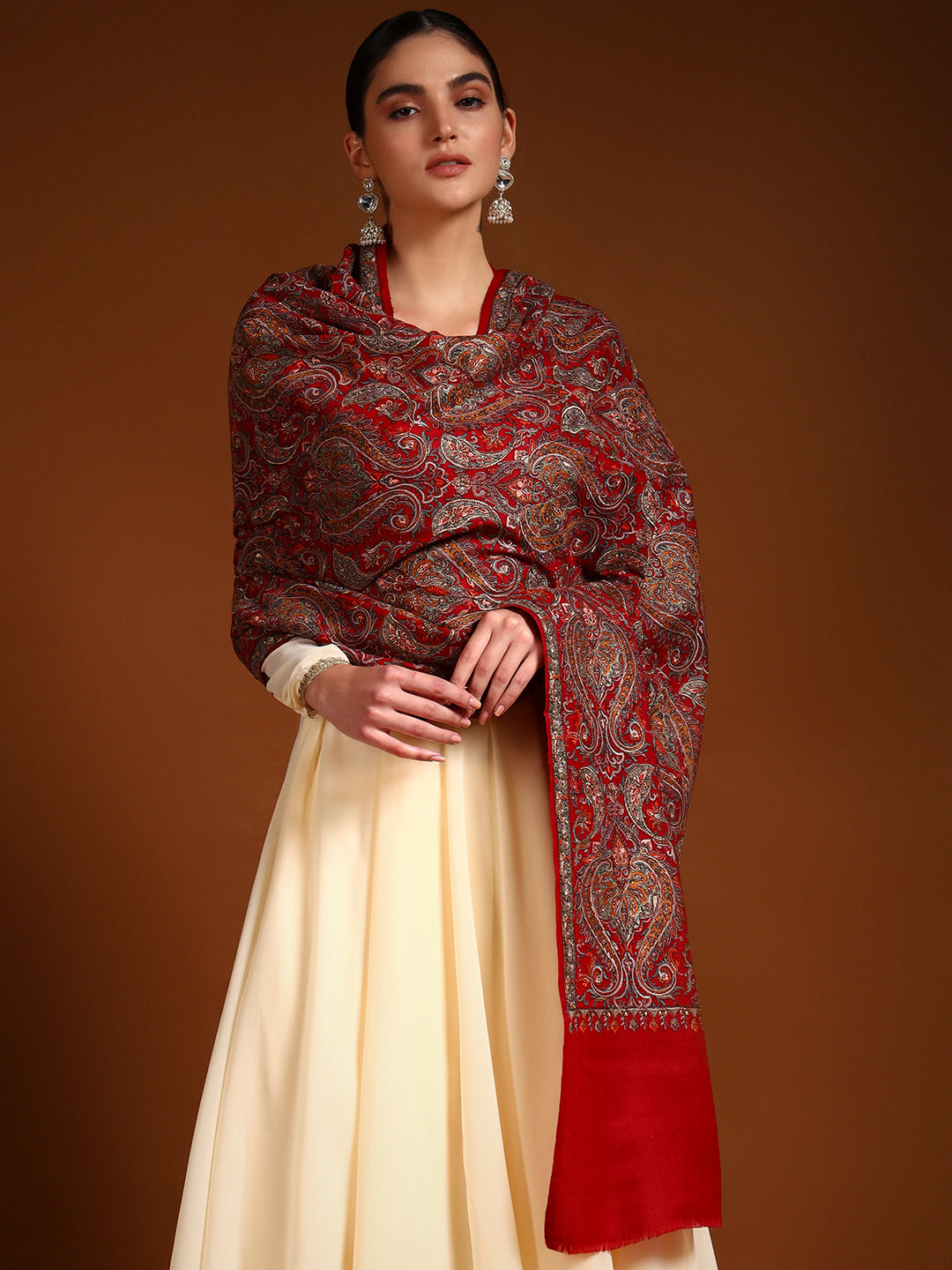 Pashmoda Women Rehnan 100% Pure Wool Sozni Hand Embroidered Shawl (Size: 101x203 Cm)