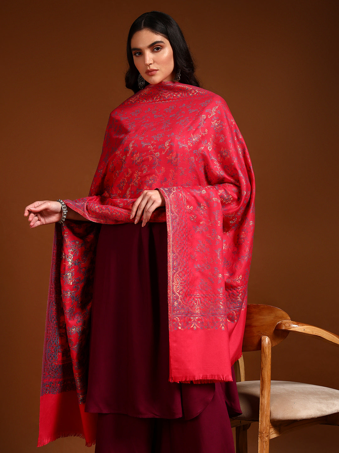 Pashmoda Women Nazrana Kashmiri Jamawar Woven Shawl (Size: 101X203 CM)