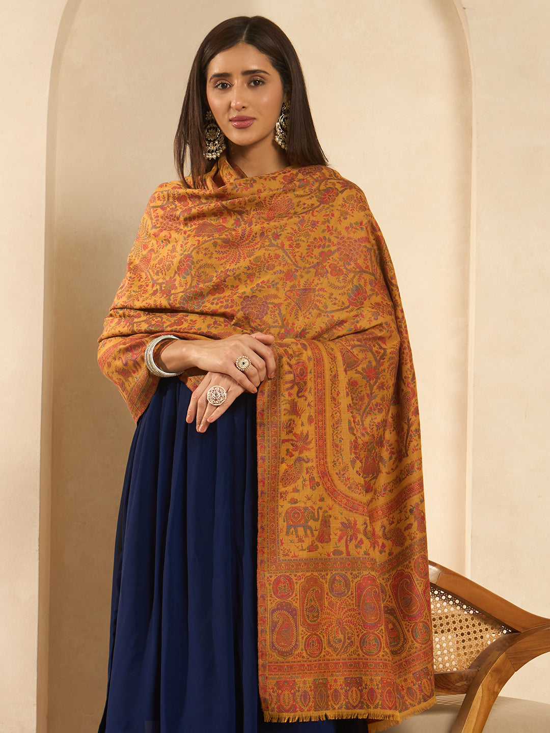 Pashmoda Women Orchard Kaani Wool Blend Kashmiri Shawl, Stole, Scarf | Luxury Pashmina Jamawar Soft Warm Evening Wrap (Size 40X80 inches )
