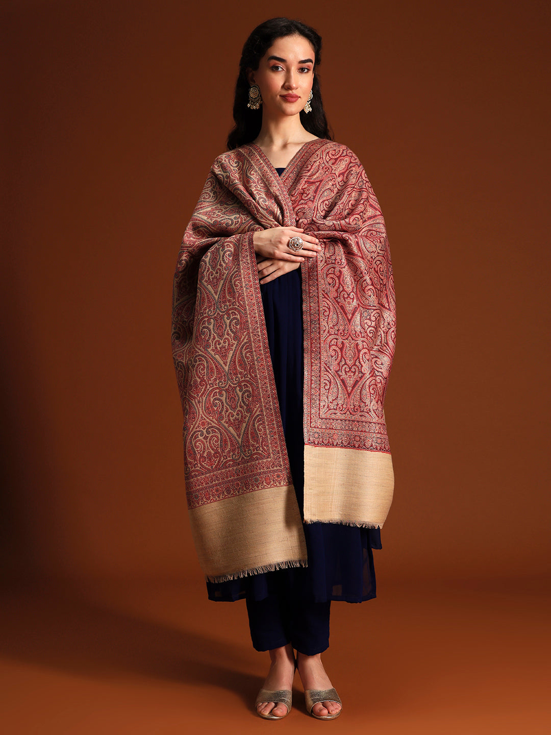 Pashmoda Women Regalis Zari Reversible Kaani Fine Wool Shawl, Shawl, Scarf, Heritage Kashmiri Pashmina Stole, Evening Wrap (Size 40X80 inches)