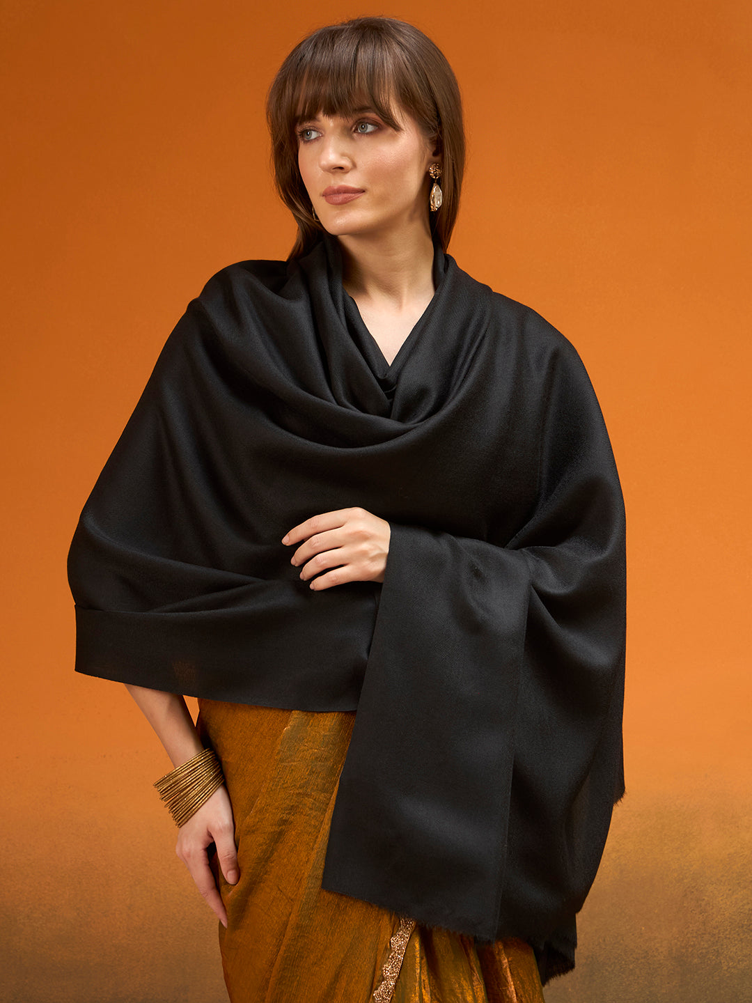 Women Verdant Grace Fine Wool Blend Solid Melange Shawl