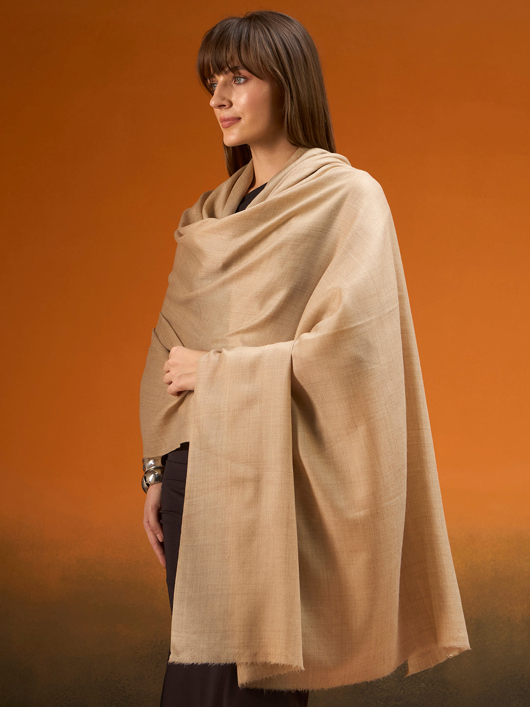 Women Verdant Grace Fine Wool Blend Solid Melange Shawl