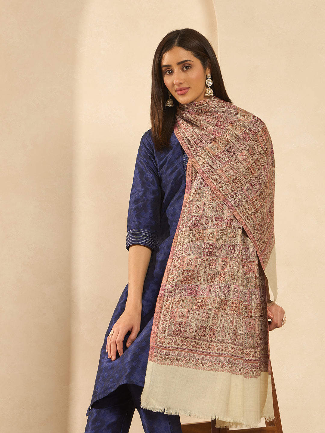 Women Regal Tapestry Kashmiri Jamawar Woven Shawl