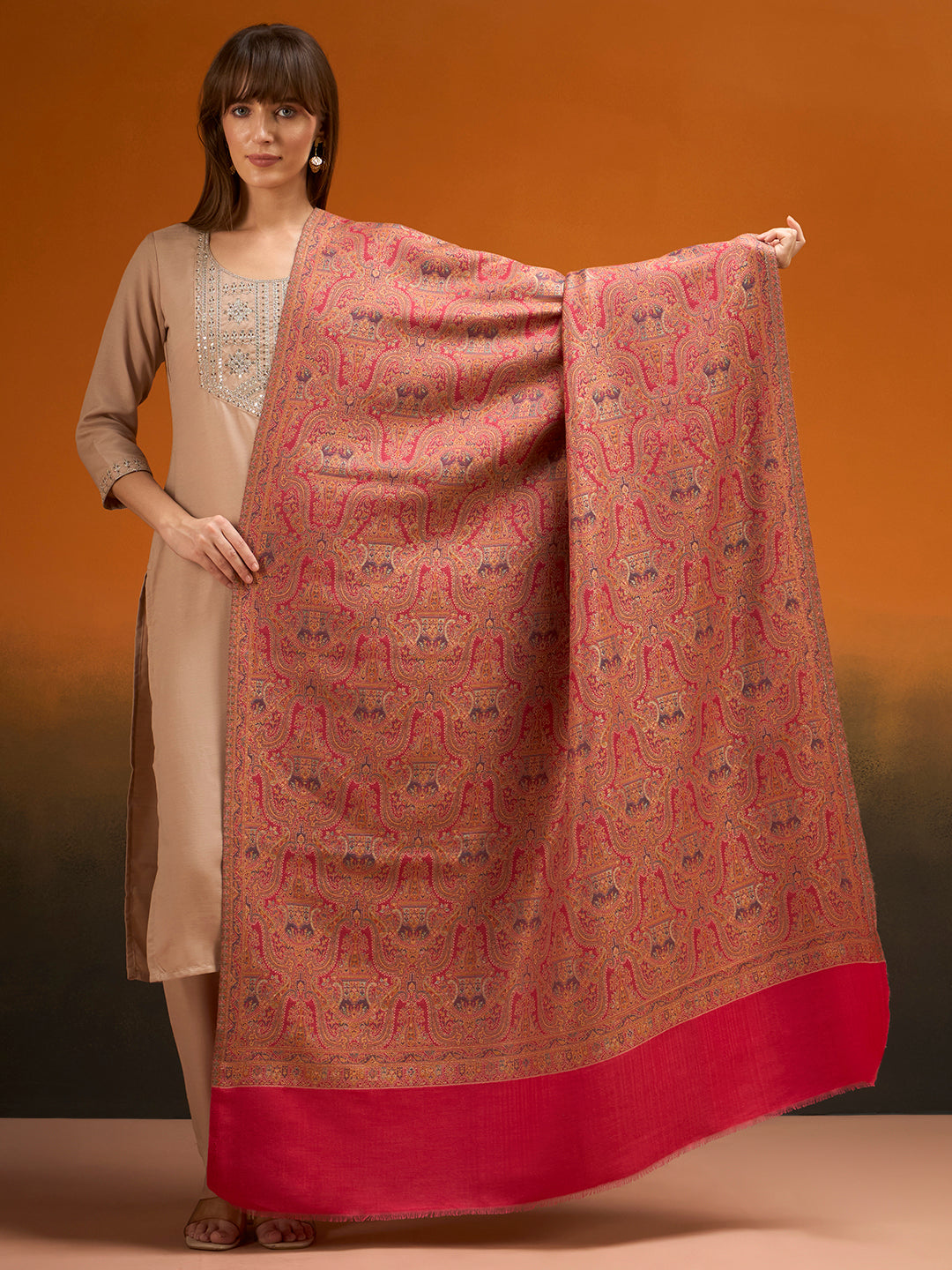 Pashmoda Women Gulnaar Royale Zari Reversible Kaani Fine Wool Shawl, Shawl, Scarf, Heritage Kashmiri Pashmina Stole, Evening Wrap (Size 40X80 inches)
