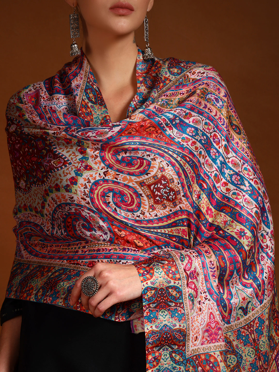 Pashmoda Women Royal Embers Fine Soft Bamboo Fibre Stole (Size: 71x203 CM)