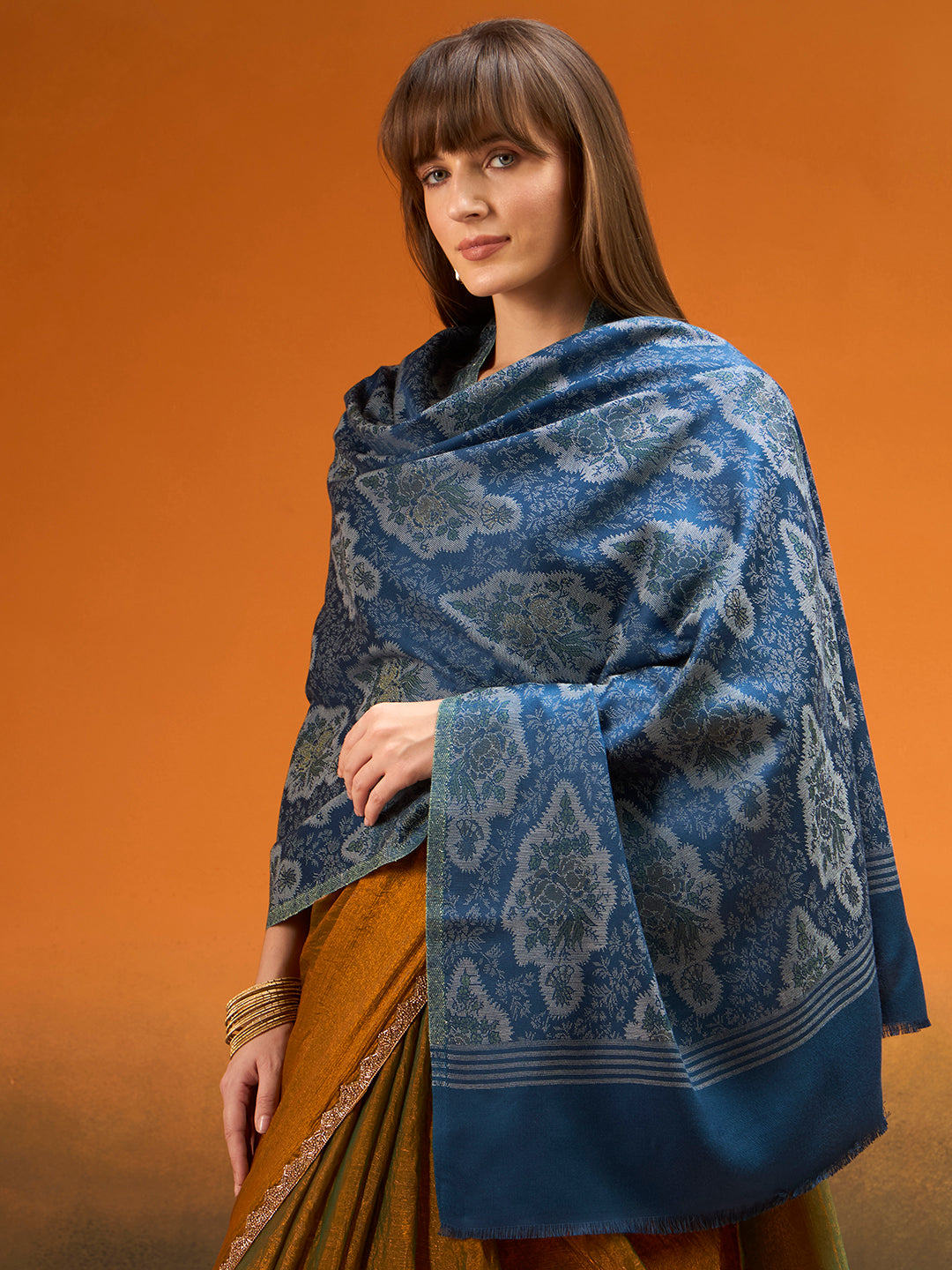 Pashmoda Imperial Royal brocade Stole for Women, Wool Blend Pashmina Style Shawl Wrap, Traditional Kashmiri Jamawar Woven Design, Luxury Evening & Festive Scarf (28 x 80 Inches)