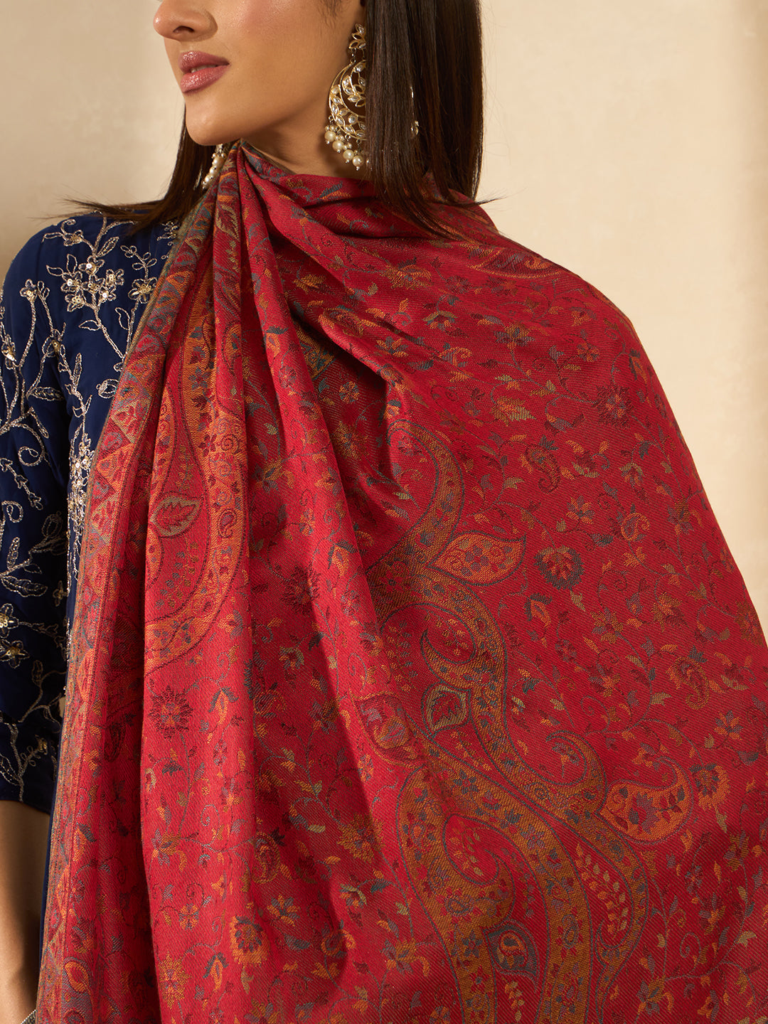 Pashmoda Women Floral Heritage Kaani Elegance Wool Blend Kashmiri Shawl, Stole, Scarf | Luxury Pashmina Jamawar Soft Warm Evening Wrap (Size 40X80 inches )