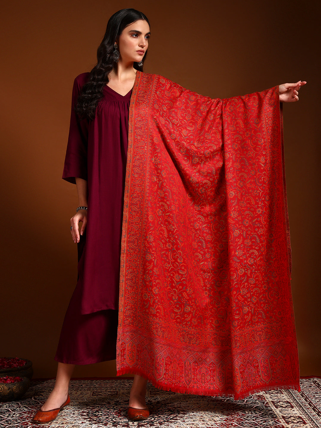 Pashmoda Women Nazrana Kashmiri Jamawar Woven Shawl (Size: 101X203 CM)