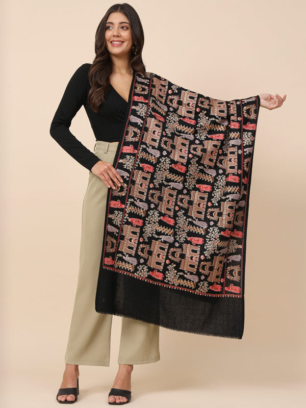 Women Dilkash 100% Pure Wool Embroidered Stole (Size 71X203 CM)