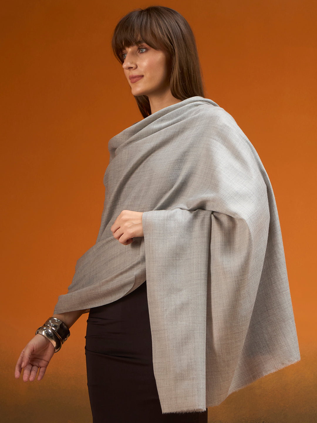 Women Verdant Grace Fine Wool Blend Solid Melange Shawl