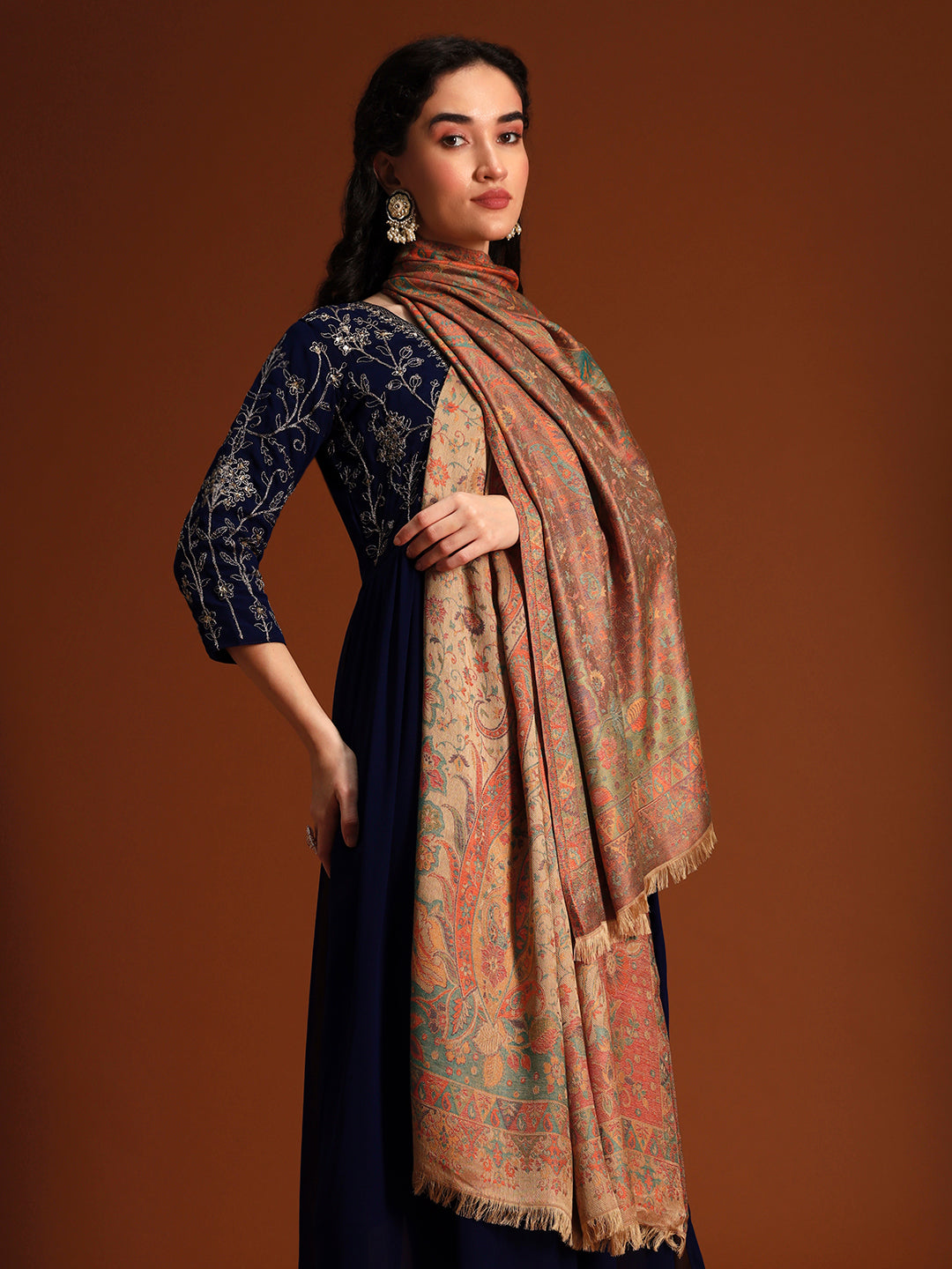 Pashmoda Women Floral Heritage Kaani Elegance Wool Blend Kashmiri Shawl, Stole, Scarf | Luxury Pashmina Jamawar Soft Warm Evening Wrap (Size 40X80 inches )