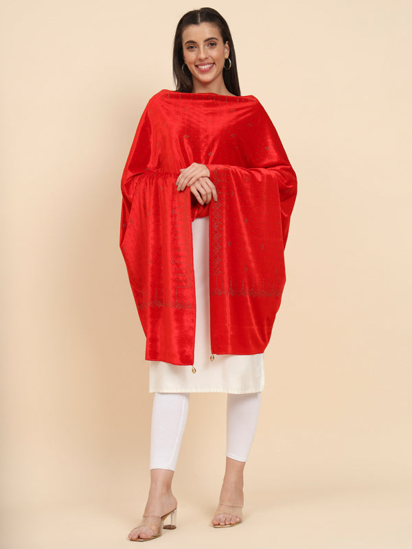 Women’s Makhamli Velvet Crystal Embellished Stole (Size 71X203 cm )