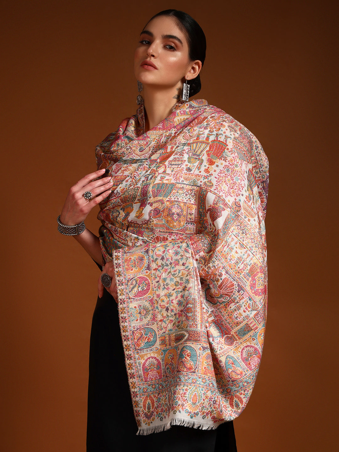 Pashmoda Women Zewar Zari Kaani Fine Wool Shawl (Size: 101X203 CM)