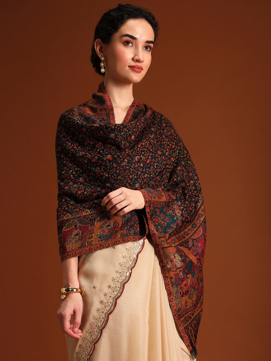 Pashmoda Imperial Autumn Canopy kaani stole Stole for Women, Wool Blend Pashmina Style Shawl Wrap, Traditional Kashmiri Jamawar Woven Design, Luxury Evening & Festive Scarf (28 x 80 Inches)