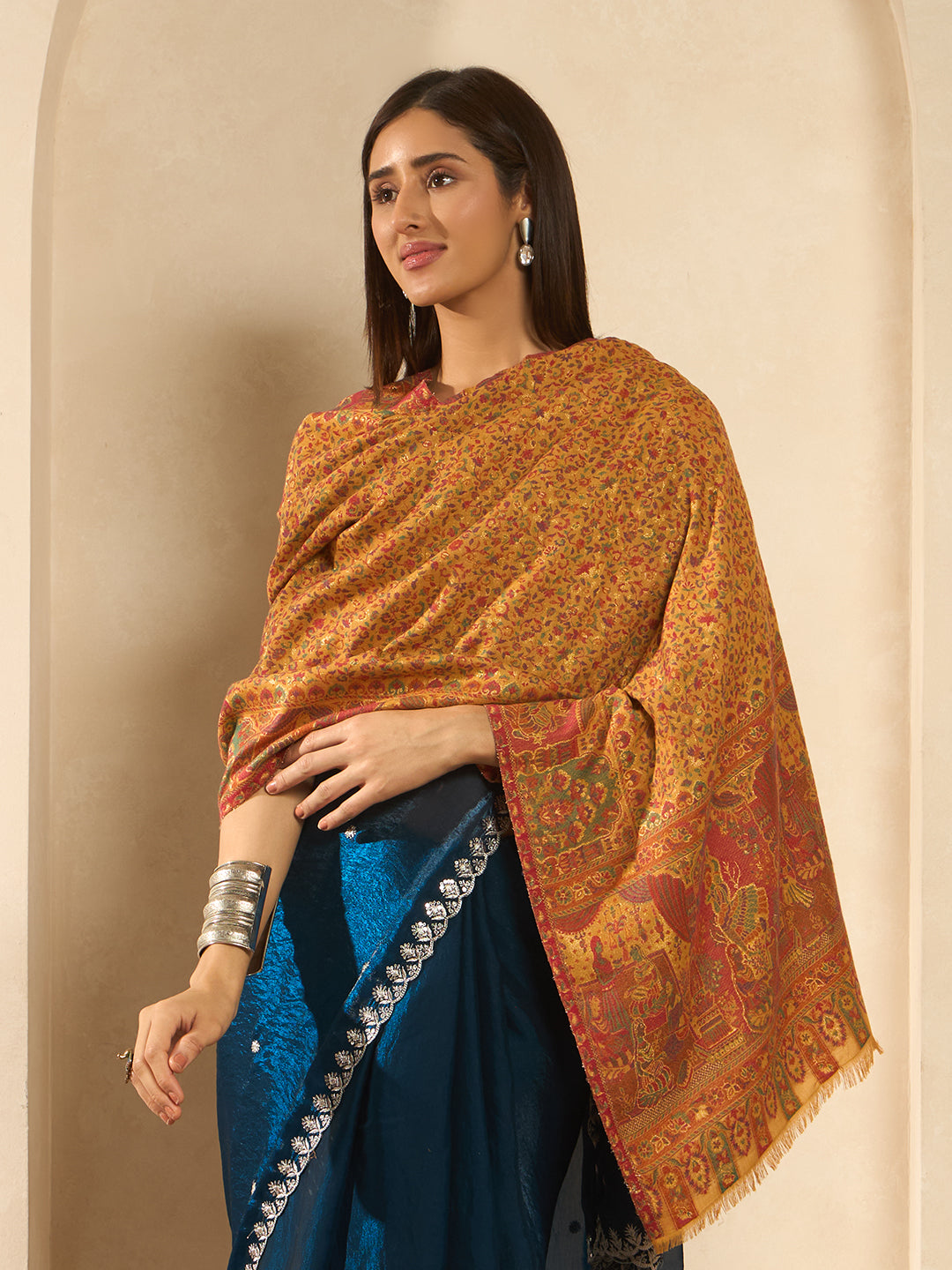 Pashmoda Imperial Autumn Canopy kaani stole Stole for Women, Wool Blend Pashmina Style Shawl Wrap, Traditional Kashmiri Jamawar Woven Design, Luxury Evening & Festive Scarf (28 x 80 Inches)