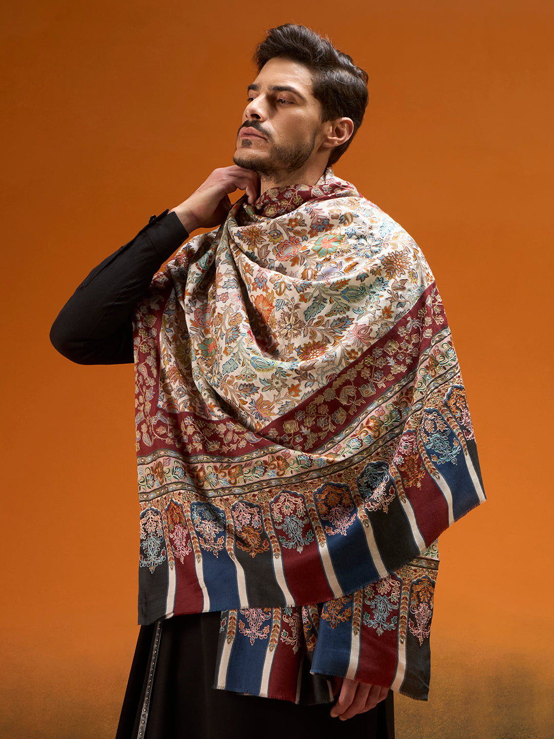 Men Royal Mehrab Kalamkari Embroidered Shawl